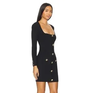 Retrofete Black Mini Dress with Gold Buttons